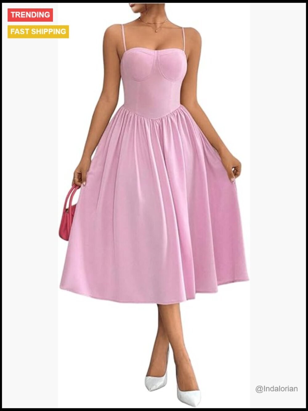 Sleeveless Midi Corset Dress Flared A-Line Flowly Party Cami Dress